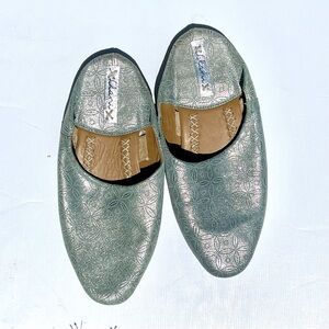Llani blue and silver leather mules, slides, slippers